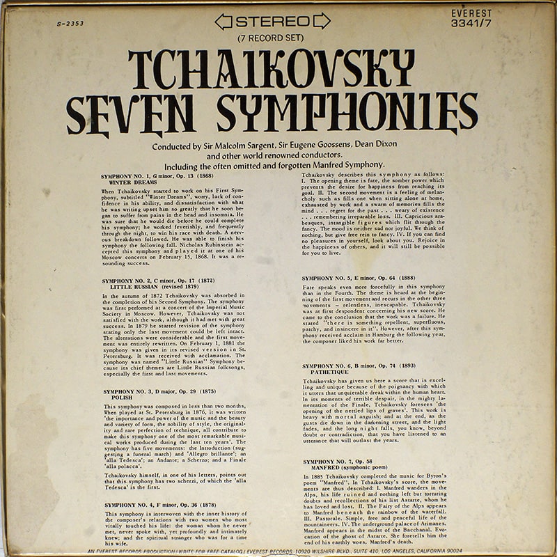 Tchaikovky / Seven Symphonies / 7xLP Box / Everest 3341/7 [D3]