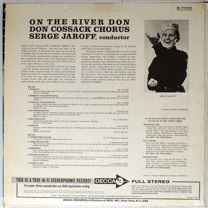 Don ossack Chorus (by S. Jaroff) (   ) / On The River Don / Decca DL 710105 [J2]