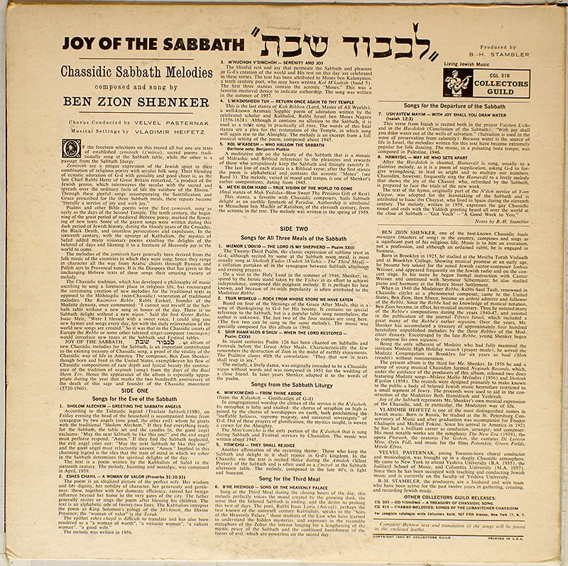 Joy Of The Sabbath - Chassidic Sabbath Melodies (Ben Zion Shenker) [J2]