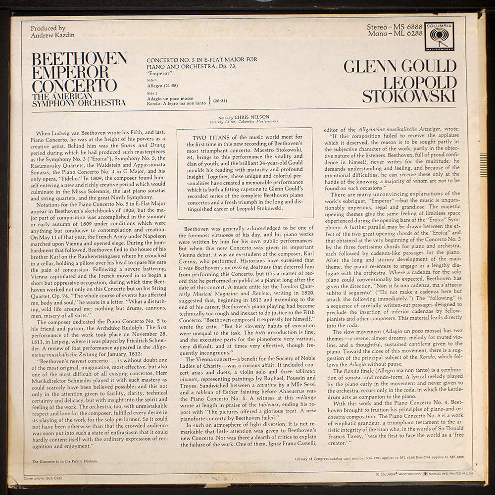 Glenn Gould, Leopold Stokowski / Beethoven Emperor Concerto (EX/VG+) [F3]