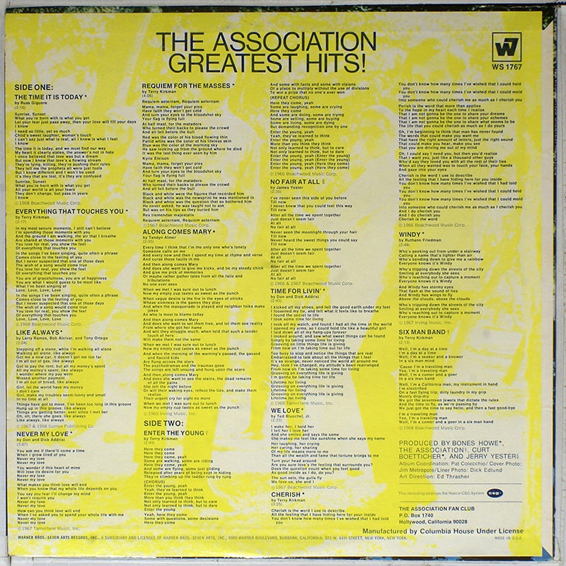 The Association / Greatest Hits / USA Warner WS 1767 [B1]