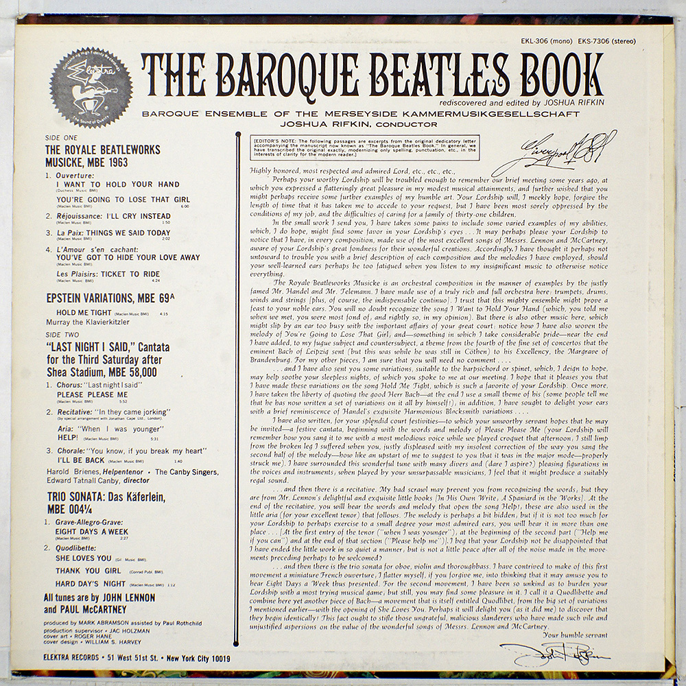 Beatles Tribute: The Baroque Beatles Book EKS-7396 (stereo) [D6]
