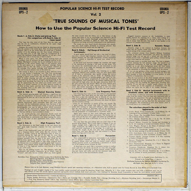 Test Audio Disc 1957 / Testing Vol.2 / Urania UPS -2 / 1957 USA