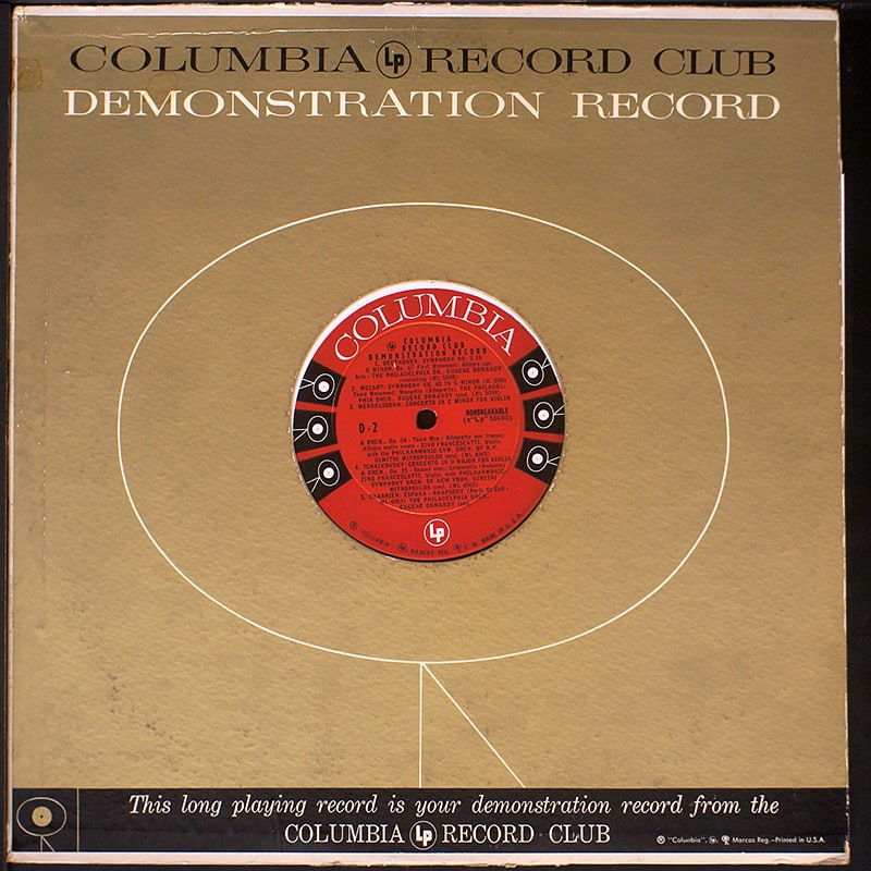 Columbia Record Club Demonstration Disc (VG/VG) six-eye Columbia [J4] 