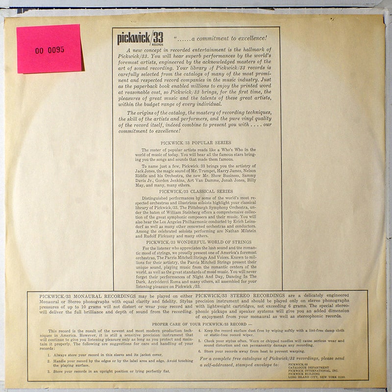 Generic inner sleeve 12" - Pickwick (33 records) (USA) вкладка д/пласт. [x095]